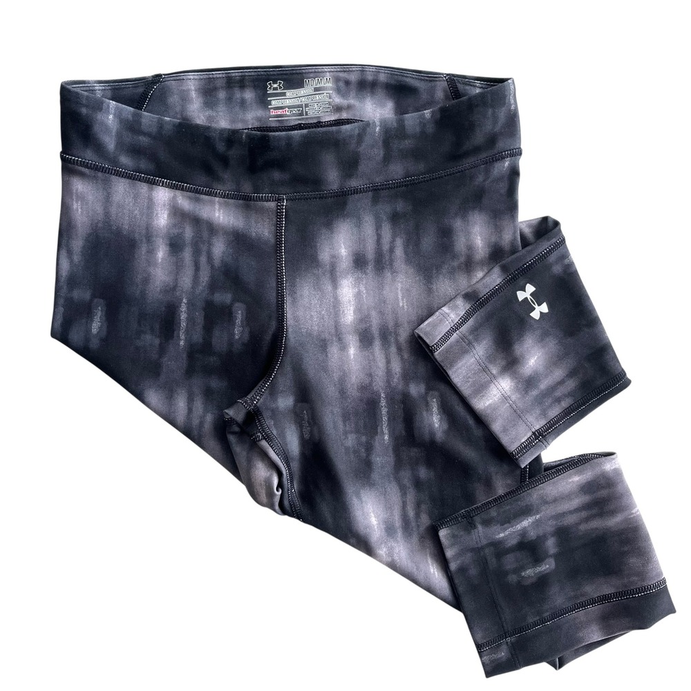 Under Armour HeatGear Women M Black Gray Tie Dye Compression Crop Legging Sporty